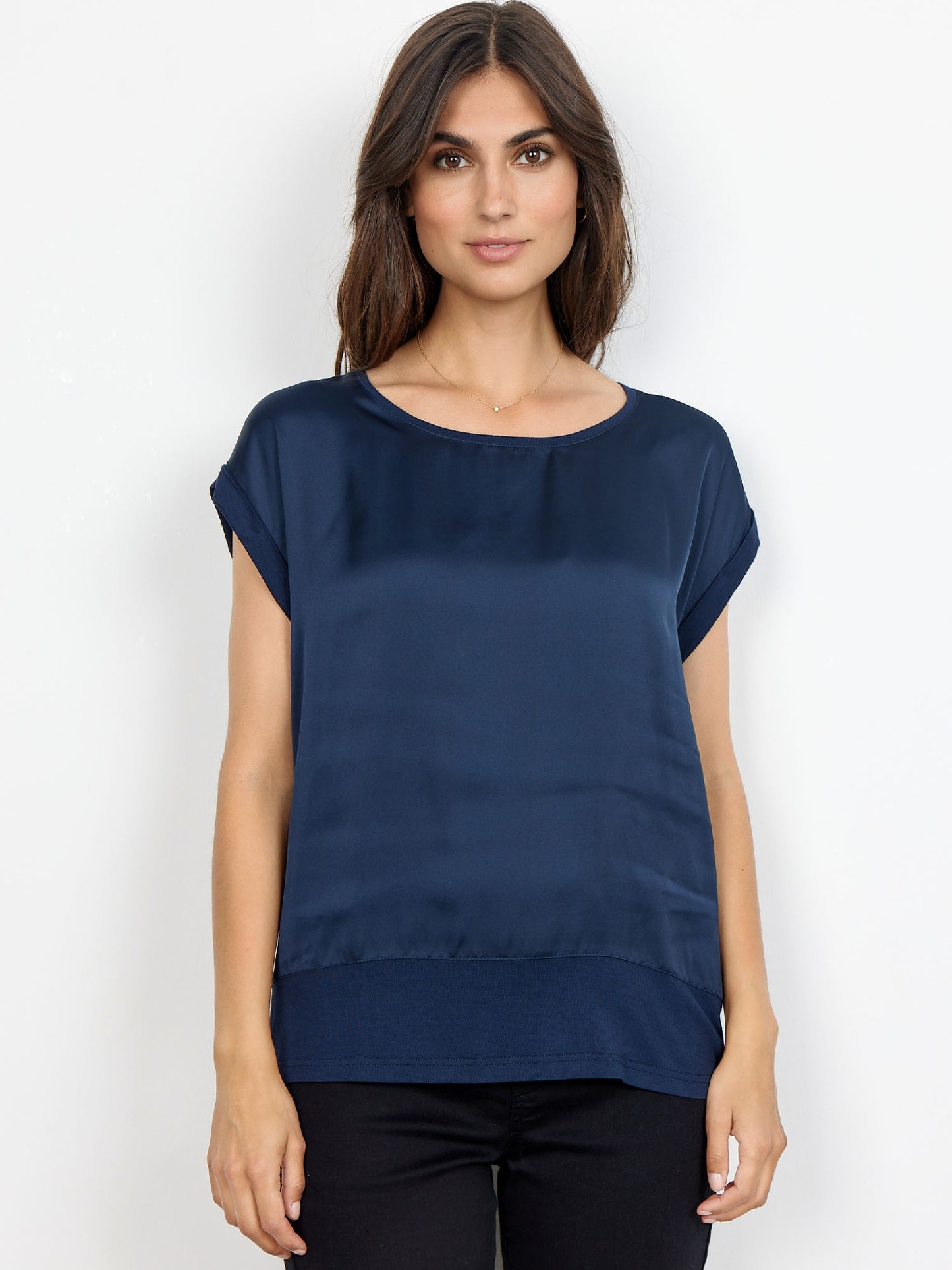 T-shirt blu con scollo rotondo regular fit da donna Soyaconcept