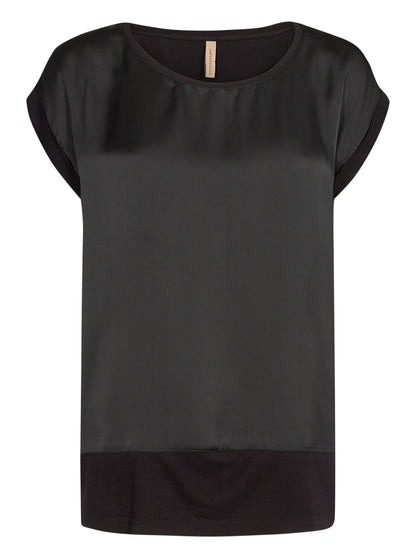 T-shirt nera Soya Concept con scollo rotondo da donna