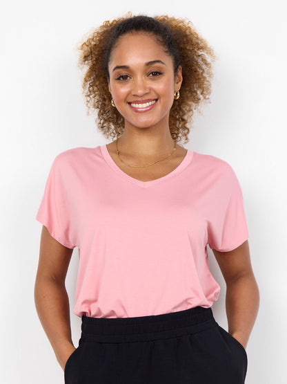 T-shirt rosa Soyaconcept con collo a V da donna