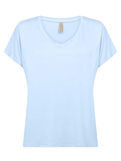 T-shirt da donna SoyaConcept azzurra con collo a V