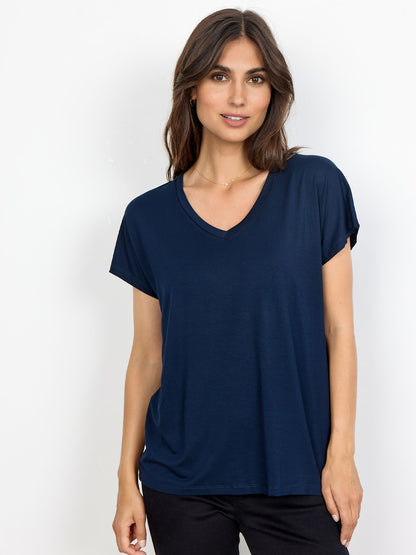 T-shirt donna Soya Concept blu con collo a V e maniche corte