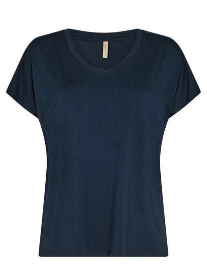 T-shirt donna Soya Concept blu con collo a V e maniche corte