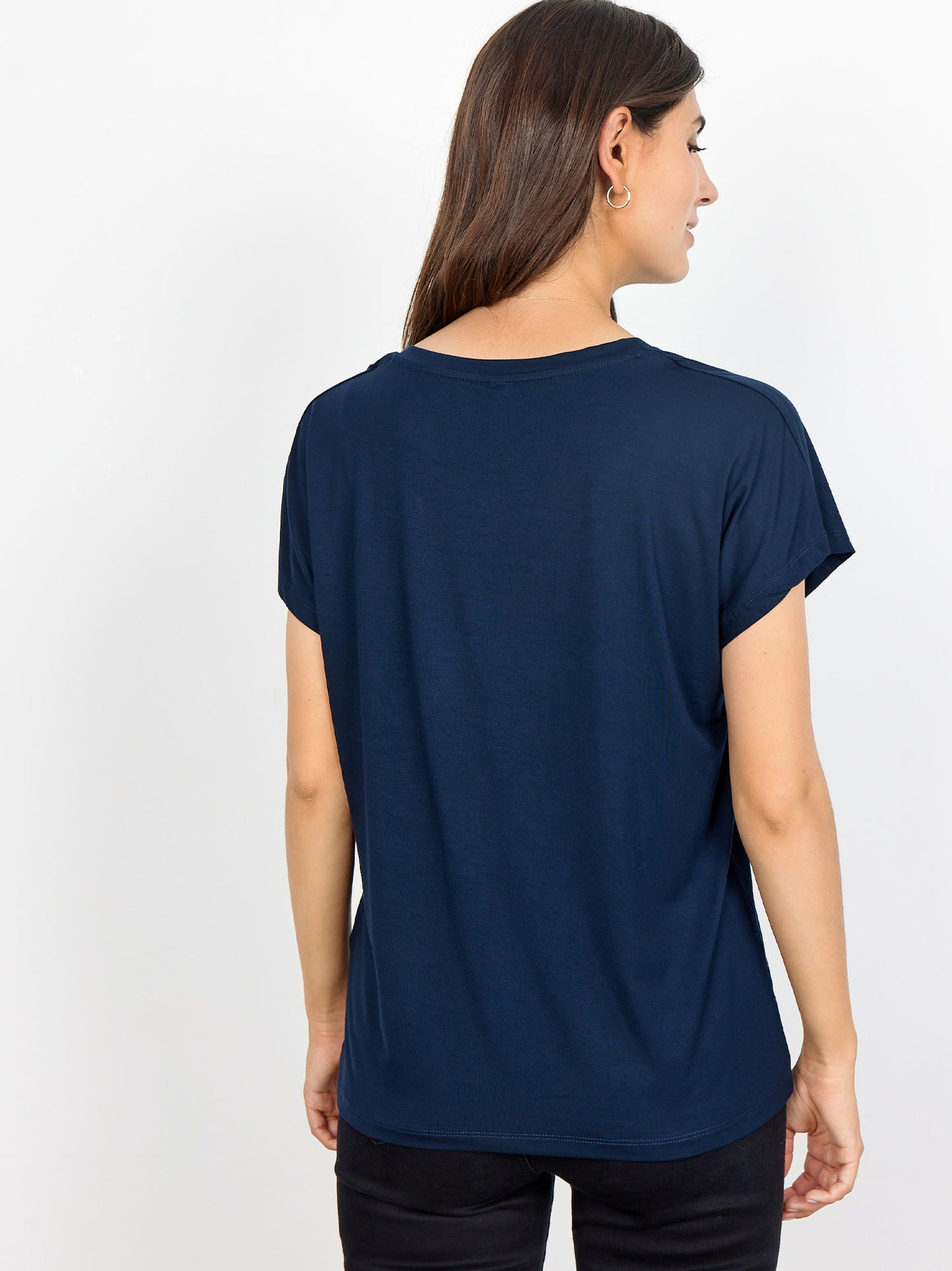 T-shirt donna Soya Concept blu con collo a V e maniche corte