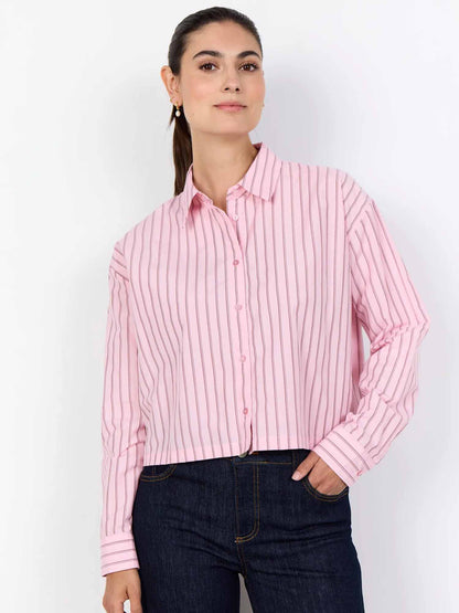 Camicia crop a righe rosa da donna SoyaConcept per look casual