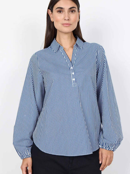Camicia a righe blu Soya Concept con collo a V da donna