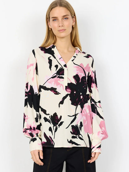 Soya Concept blusa rosa da donna con maniche ampie e stampa floreale