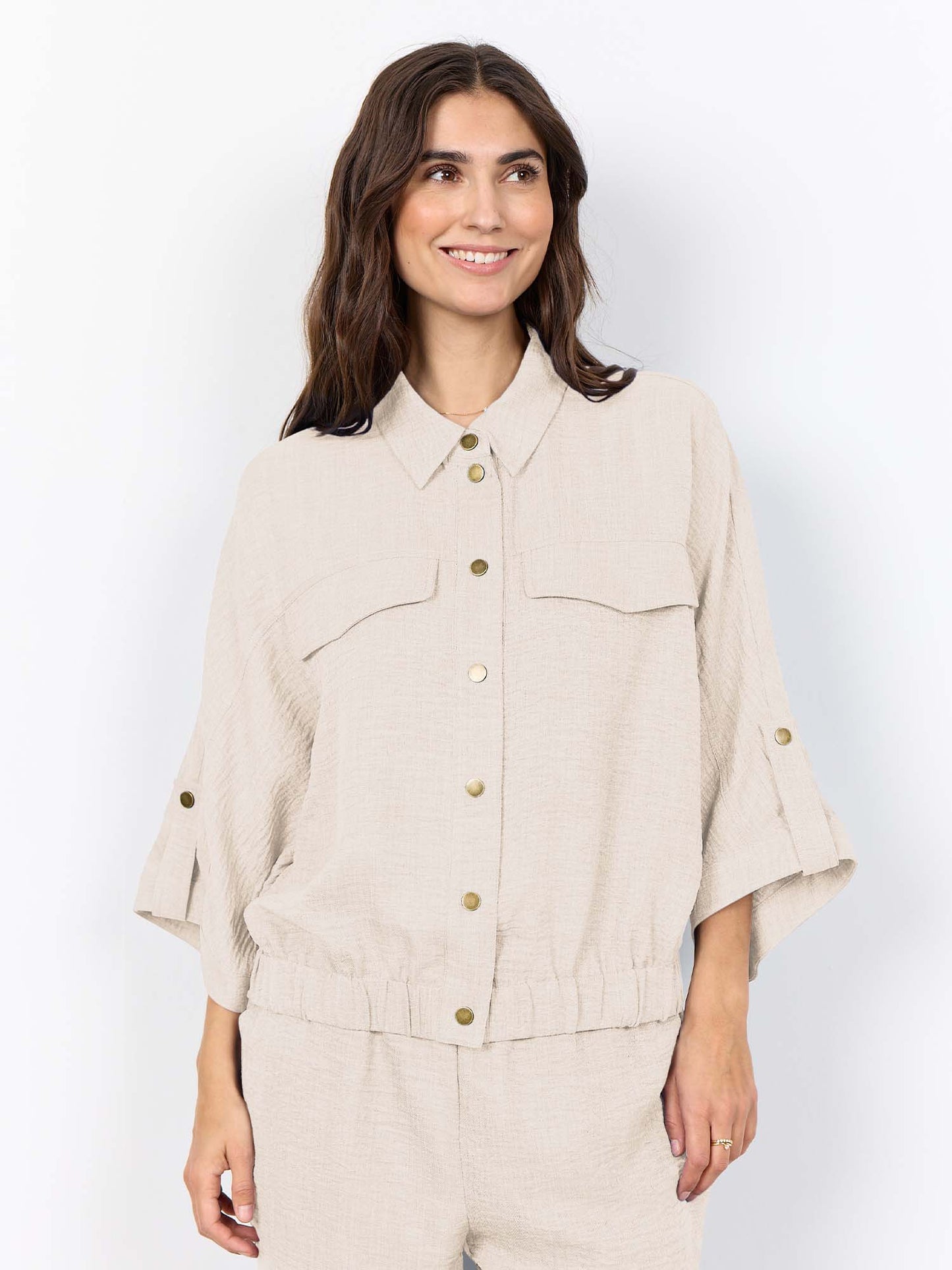 Soya Concept, giubbino beige casual da donna in poliestere riciclato