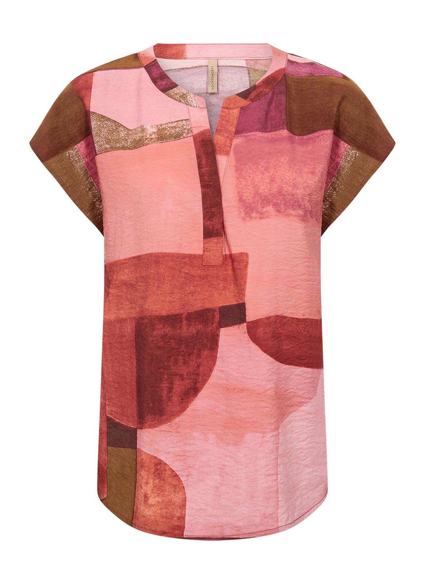 Blusa rosa a fantasia geometrica con collo a V da donna Soyaconcept
