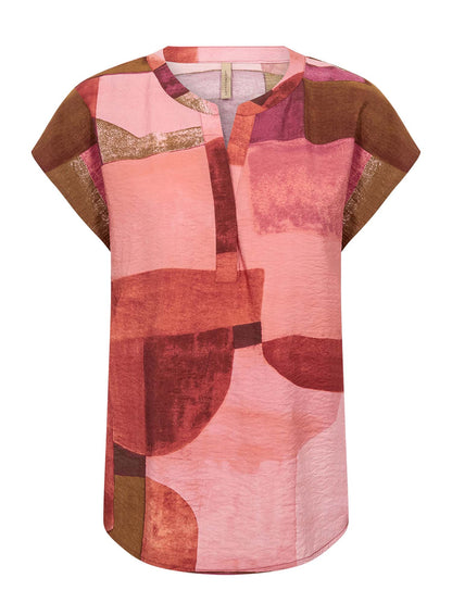 Blusa rosa a fantasia geometrica con collo a V da donna Soyaconcept