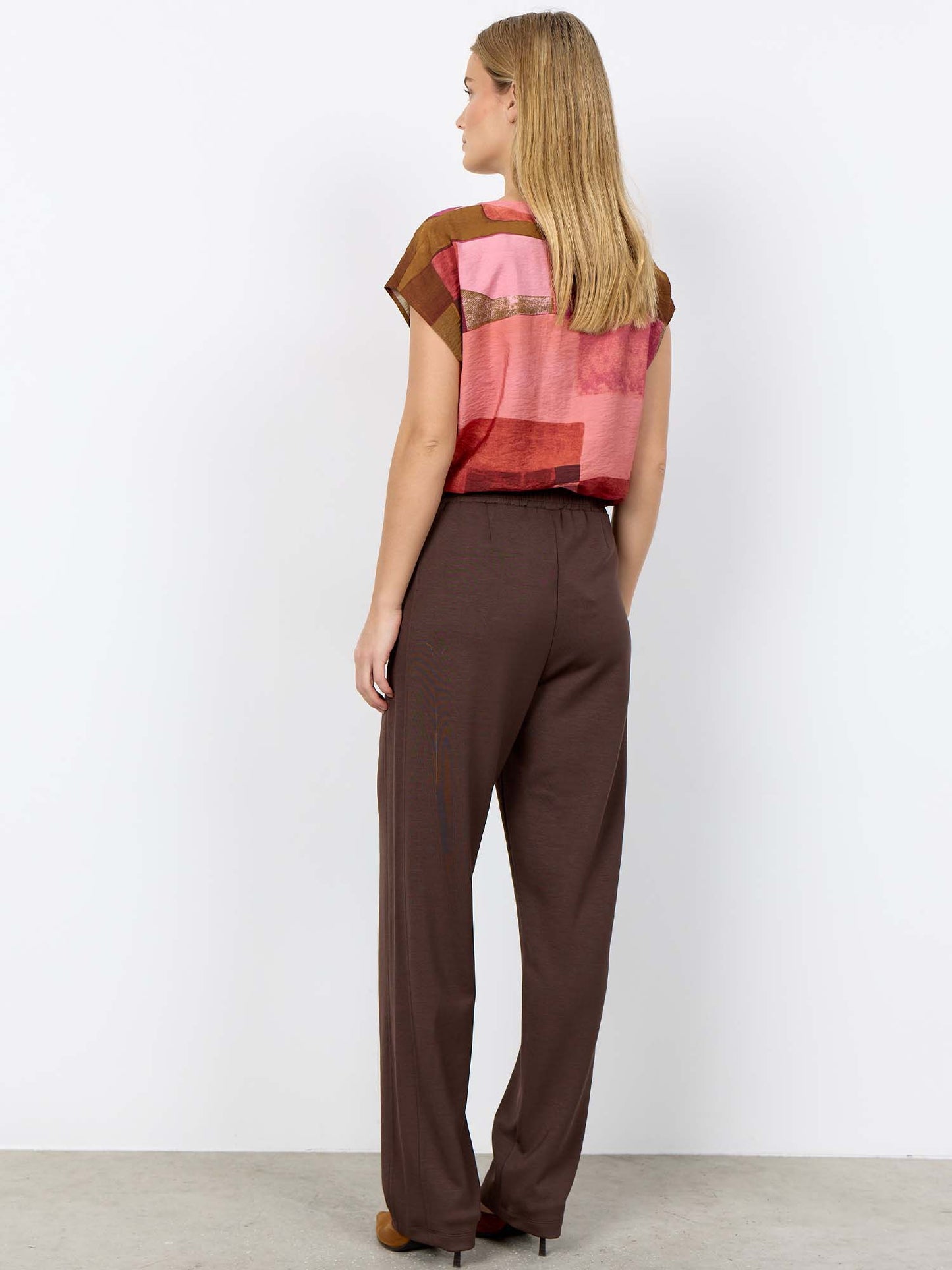 Blusa rosa a fantasia geometrica con collo a V da donna Soyaconcept