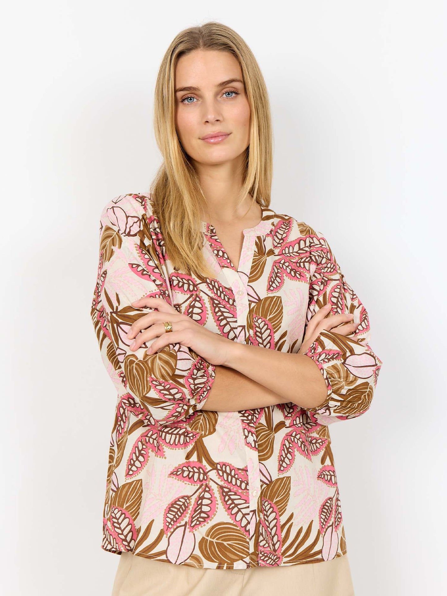 Camicia rosa con stampa multicolor da donna Soyaconcept