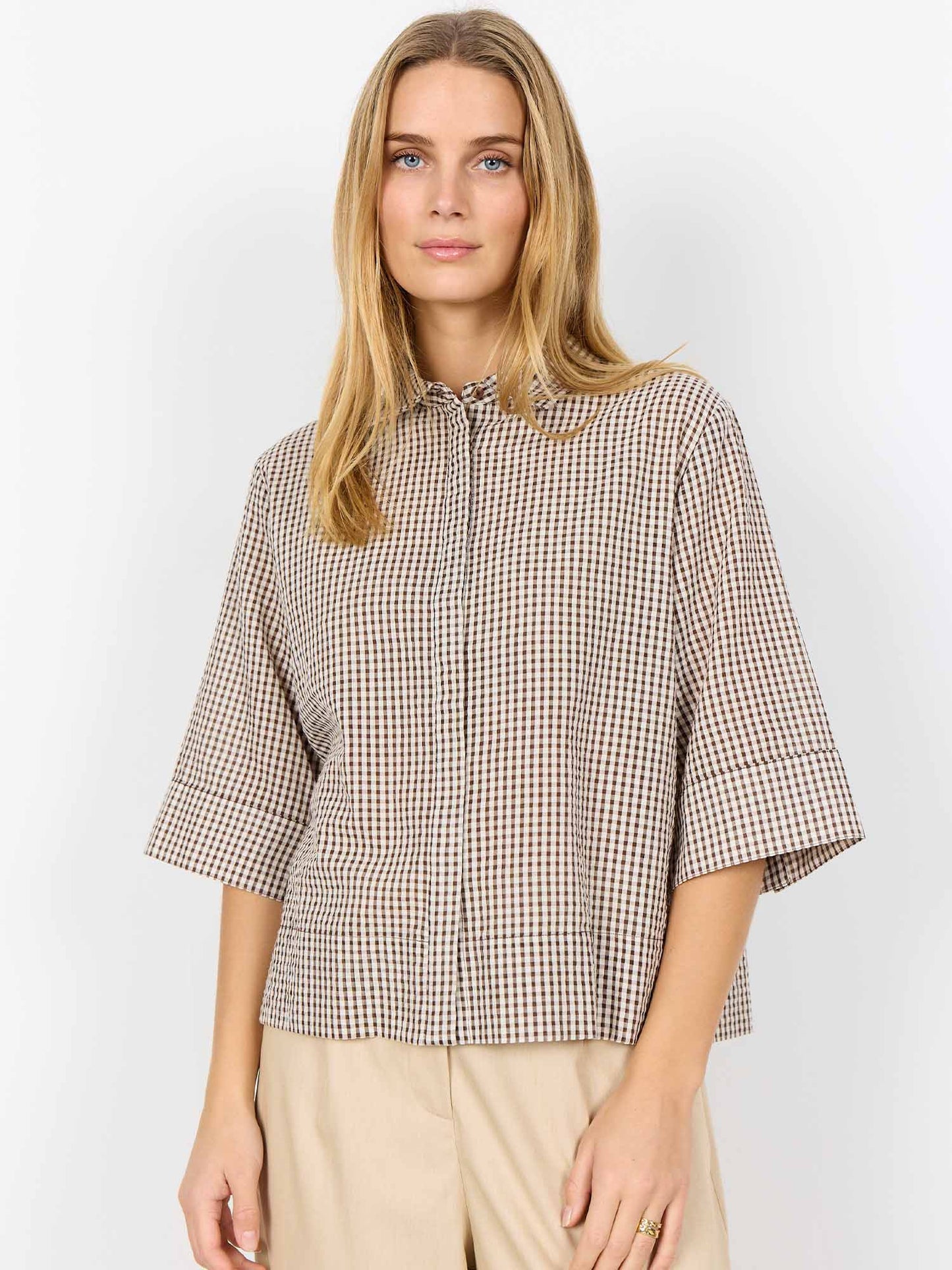 Camicia da donna marrone con maniche a campana Soyaconcept