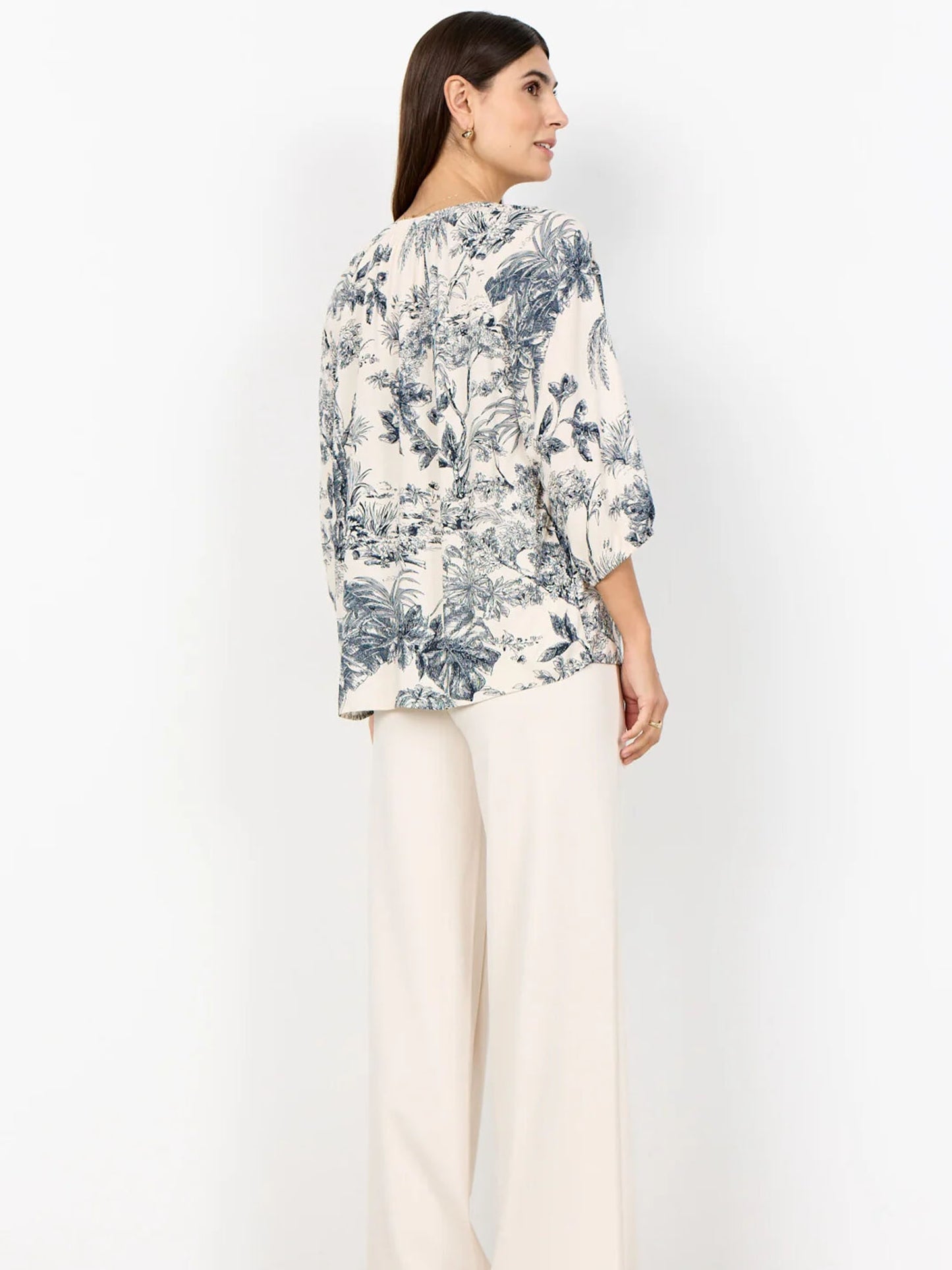 Camicia donna Soyaconcept in viscosa panna con stampa floreale