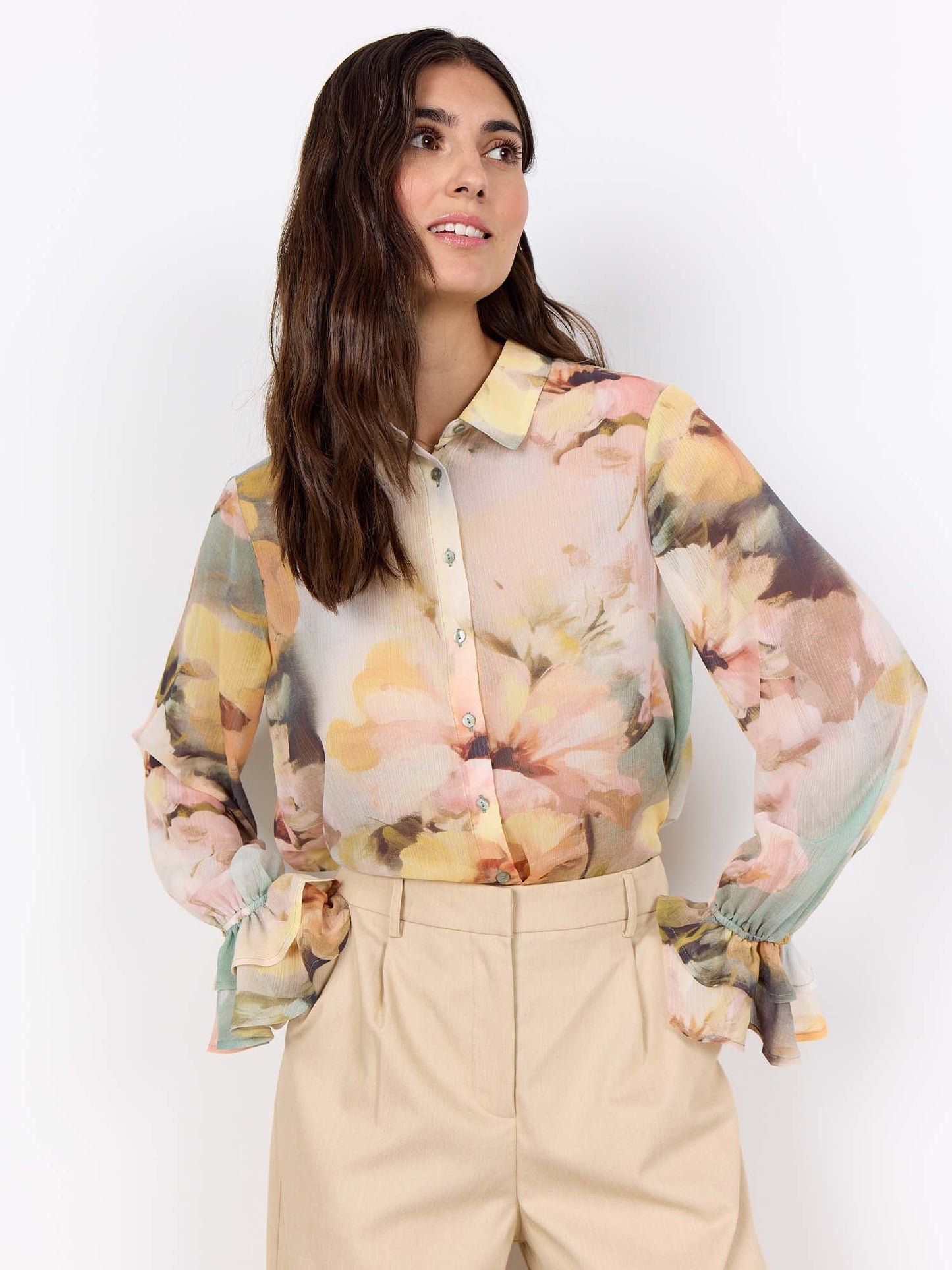 Camicia rosa multicolor con volant Soya Concept da donna