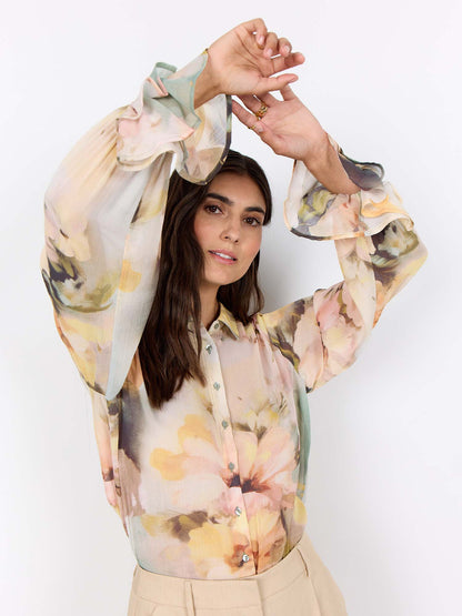 Camicia rosa multicolor con volant Soya Concept da donna