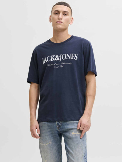 Jack&Jones Devin Daytona, t-shirt regular in cotone blu da uomo