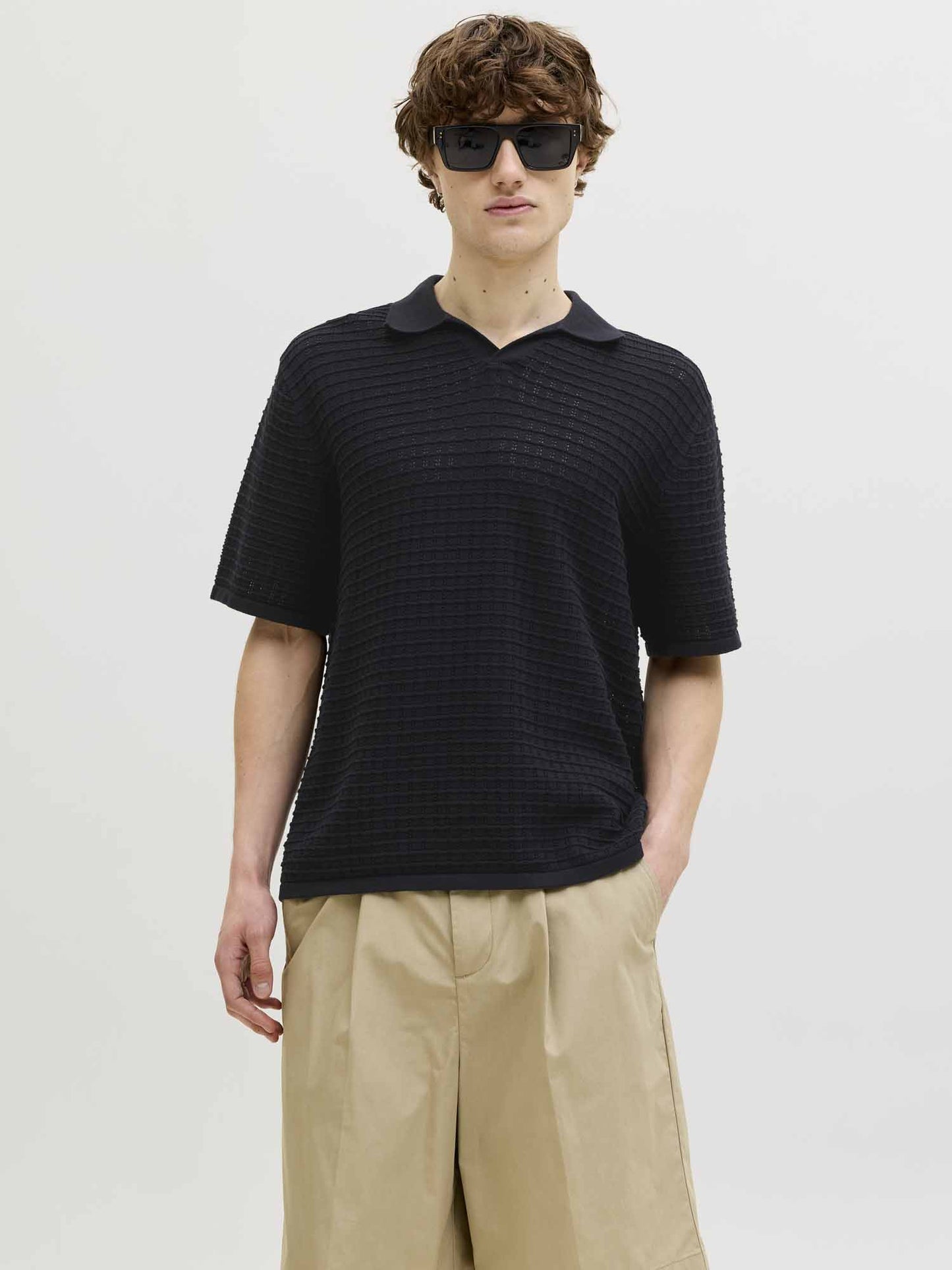 Jack&Jones Jornantucket, polo nera a maglia per uomo
