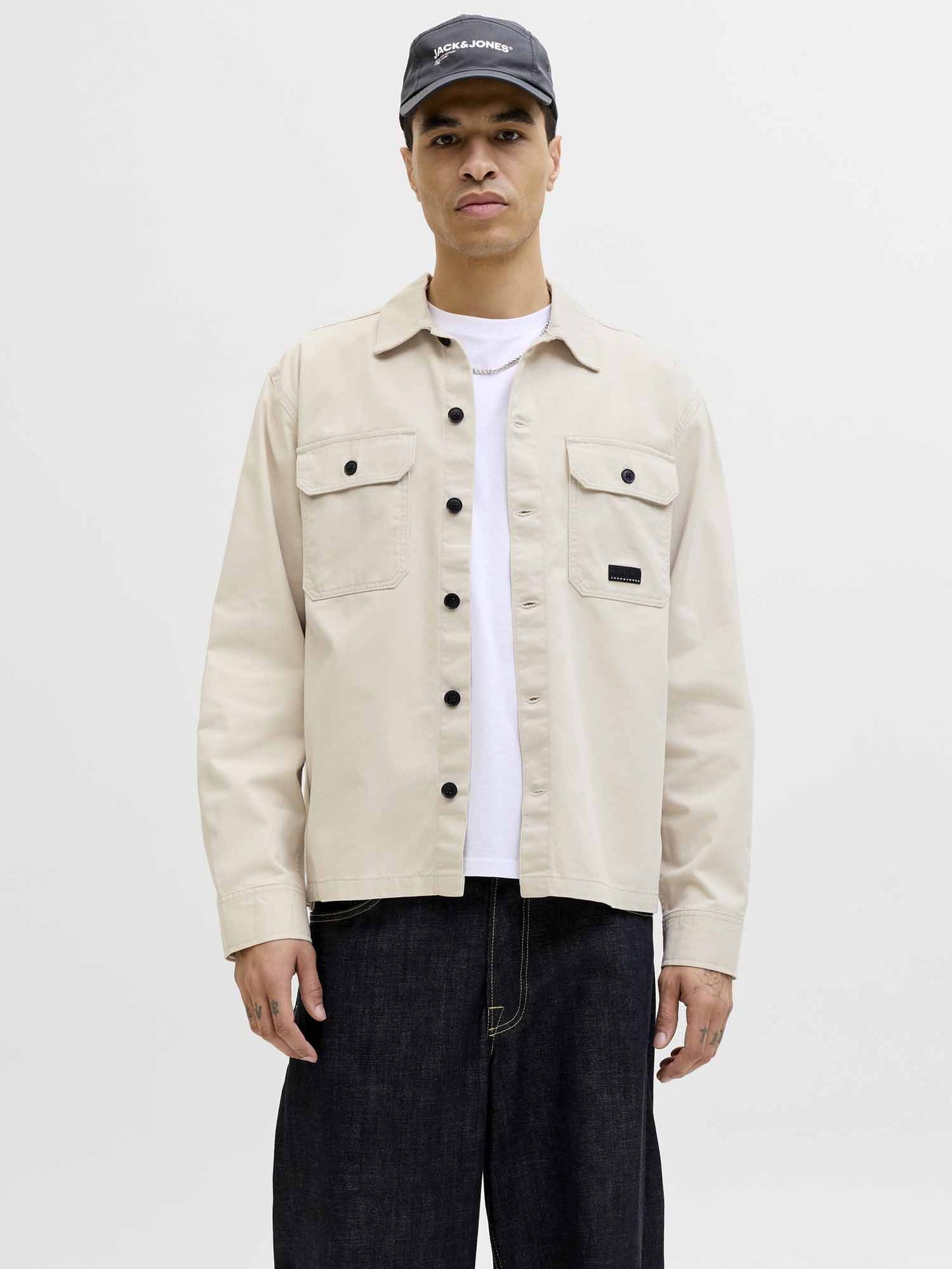 Jack&Jones Jcoben Classic Fusion Badge, camicia casual beige da uomo