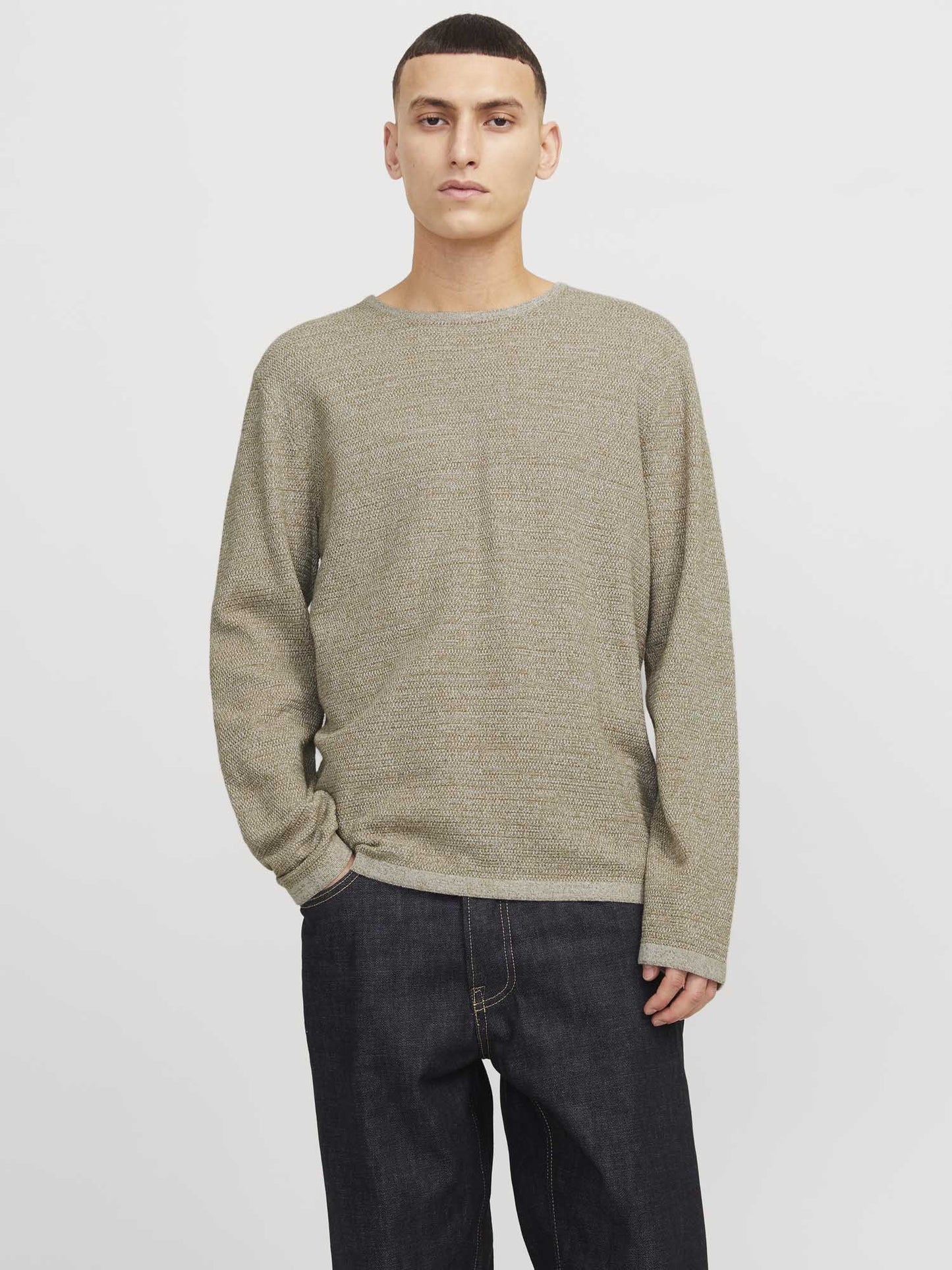 Pullover George di Jack&Jones da uomo beige con collo girocollo