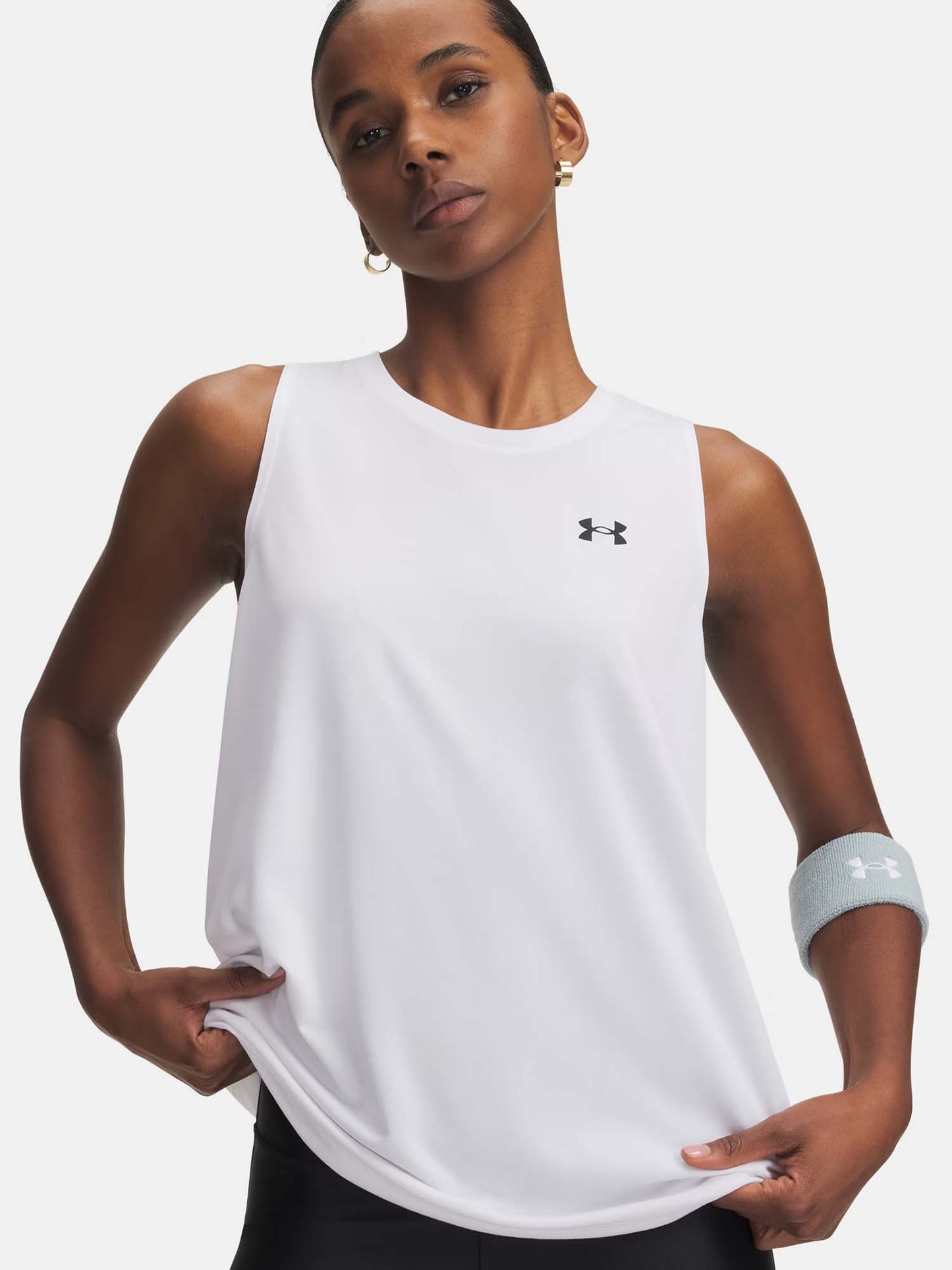 Under Armour Tech, canotta sportiva donna bianca in tessuto riciclato