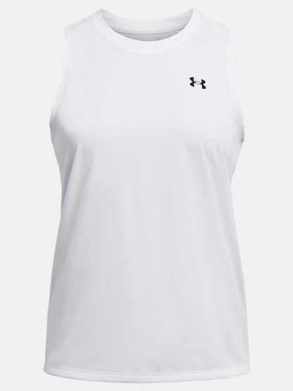 Under Armour Tech, canotta sportiva donna bianca in tessuto riciclato