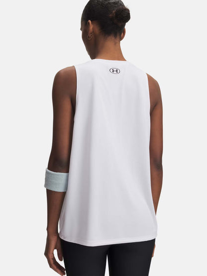 Under Armour Tech, canotta sportiva donna bianca in tessuto riciclato