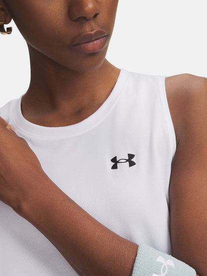 Under Armour Tech, canotta sportiva donna bianca in tessuto riciclato