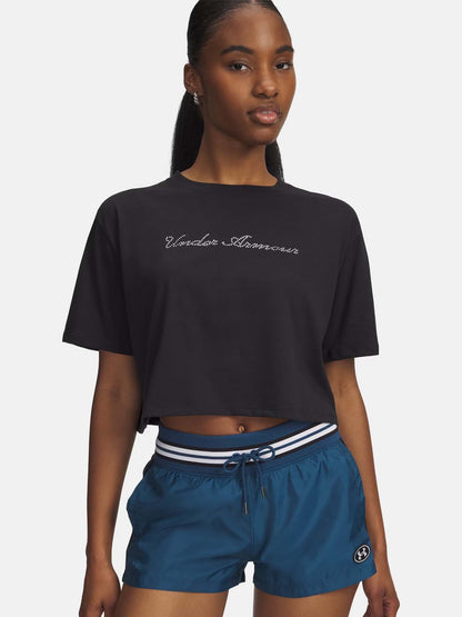 Under Armour UA Crop, t-shirt donna nera a manica corta dal design moderno