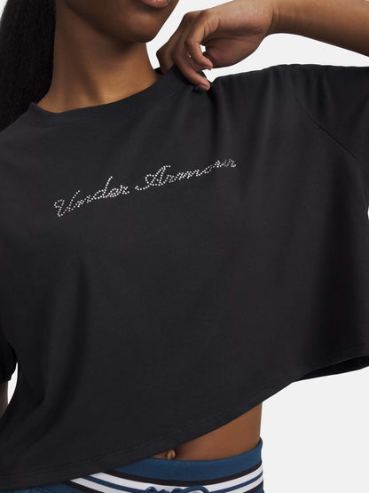 Under Armour UA Crop, t-shirt donna nera a manica corta dal design moderno