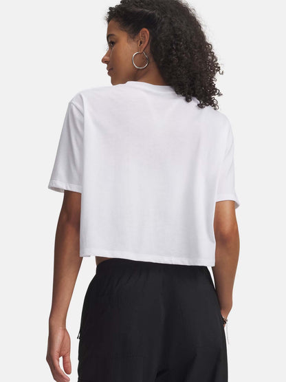 T-shirt crop con logo script Under Armour donna bianca