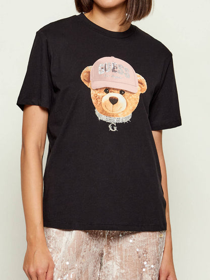 T-SHIRT TEDDY BEAR GUESS DA DONNA NERO