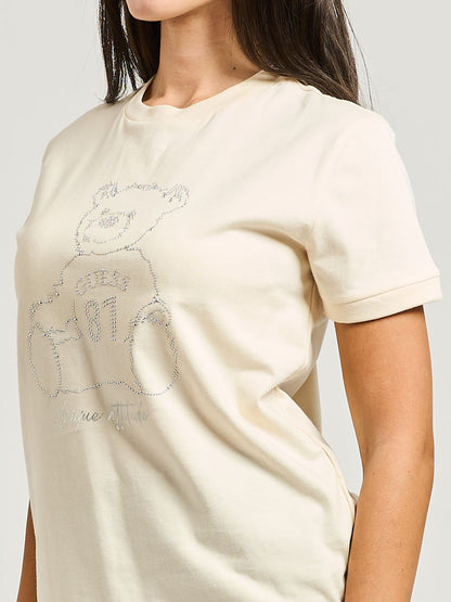T-SHIRT CON STRASS GUESS DA DONNA BEIGE