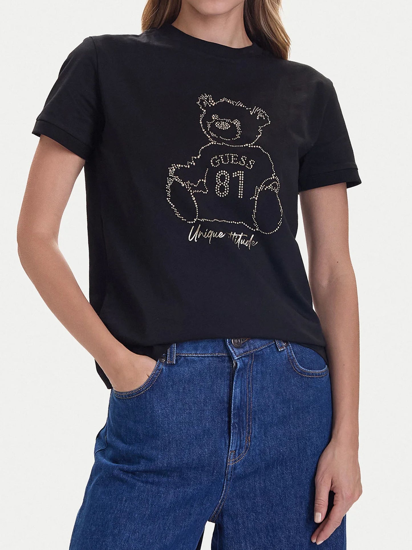 T-SHIRT CON STRASS GUESS DA DONNA NERO