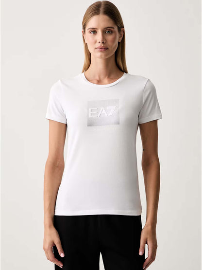 Ea7 Emporio Armani Train Logo Serie, t-shirt maniche corte da donna bianca