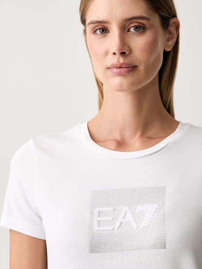 Ea7 Emporio Armani Train Logo Serie, t-shirt maniche corte da donna bianca