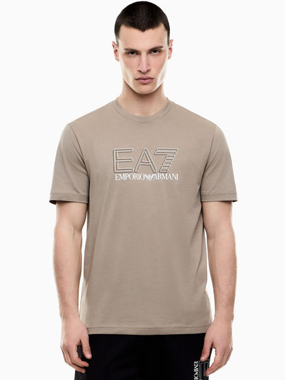 T-shirt da uomo EA7 Emporio Armani beige per la primavera-estate