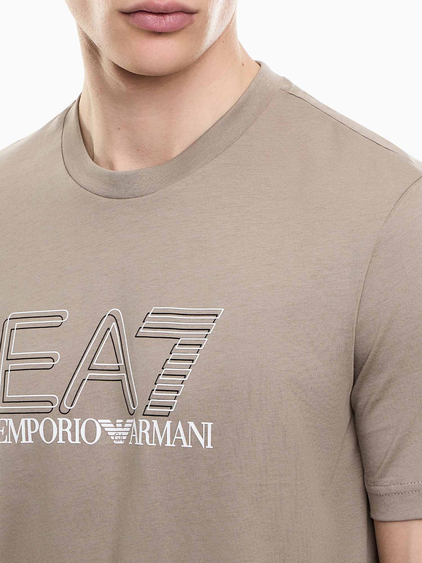 T-shirt da uomo EA7 Emporio Armani beige per la primavera-estate