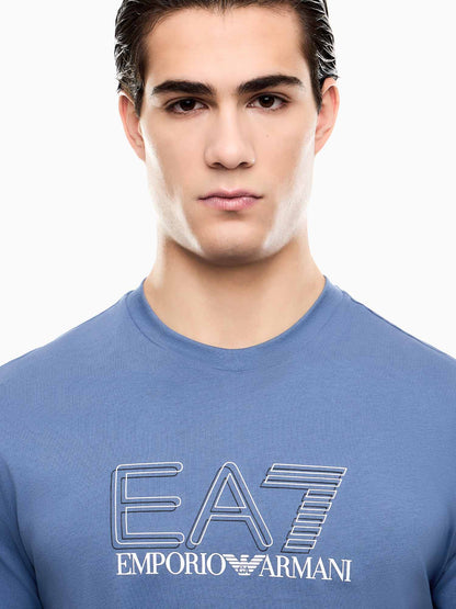T-shirt azzurra da uomo EA7 Emporio Armani in cotone leggero
