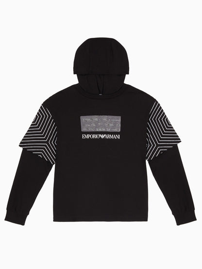 FELPA CON CAPPUCCIO EA7 EMPORIO ARMANI RAGAZZO NERO