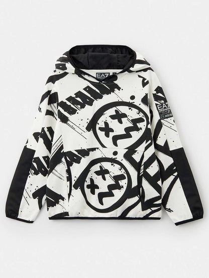 FELPA CON CAPPUCCIO EA7 EMPORIO ARMANI BAMBINO BIANCO-NERO