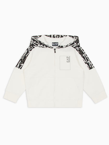 FELPA CON CAPPUCCIO E ZIP EA7 EMPORIO ARMANI BAMBINO BIANCO