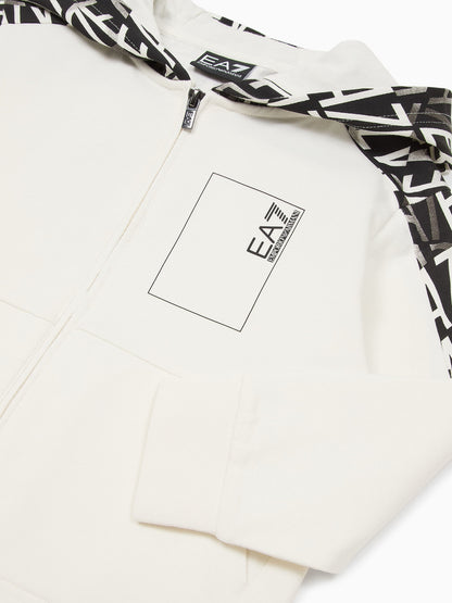 FELPA CON CAPPUCCIO E ZIP EA7 EMPORIO ARMANI BAMBINO BIANCO