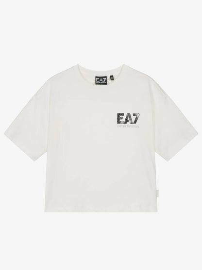 T-SHIRT LOGO IRIDESCENTE EA7 EMPORIO ARMANI BAMBINA BIANCO