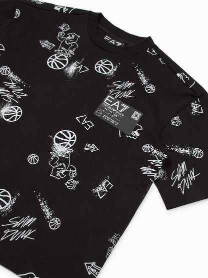 T-SHIRT OVER EA7 EMPORIO ARMANI BAMBINO NERO-BIANCO