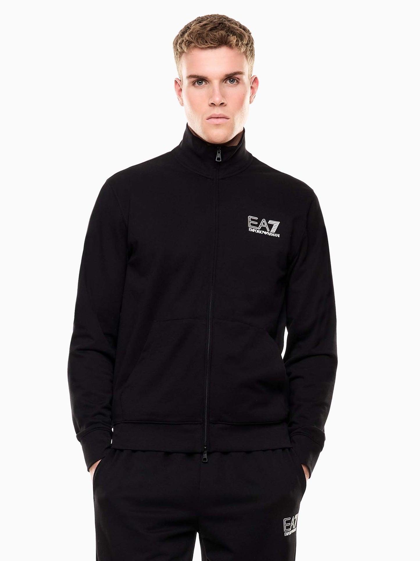 Felpa nera con zip da uomo EA7 Emporio Armani