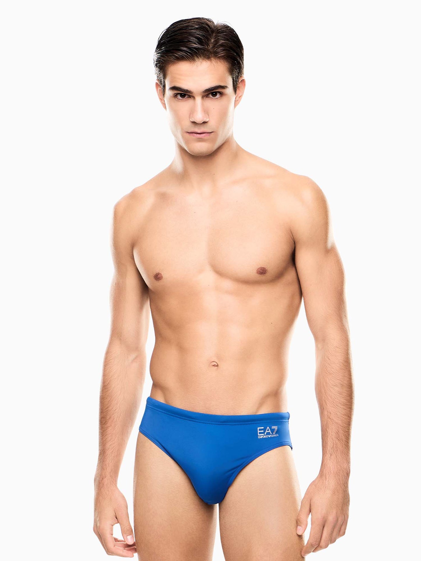 Slip da bagno uomo EA7 Emporio Armani blu con logo a contrasto