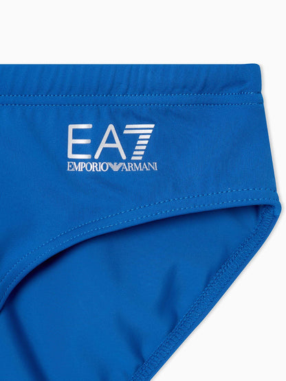 Slip da bagno uomo EA7 Emporio Armani blu con logo a contrasto