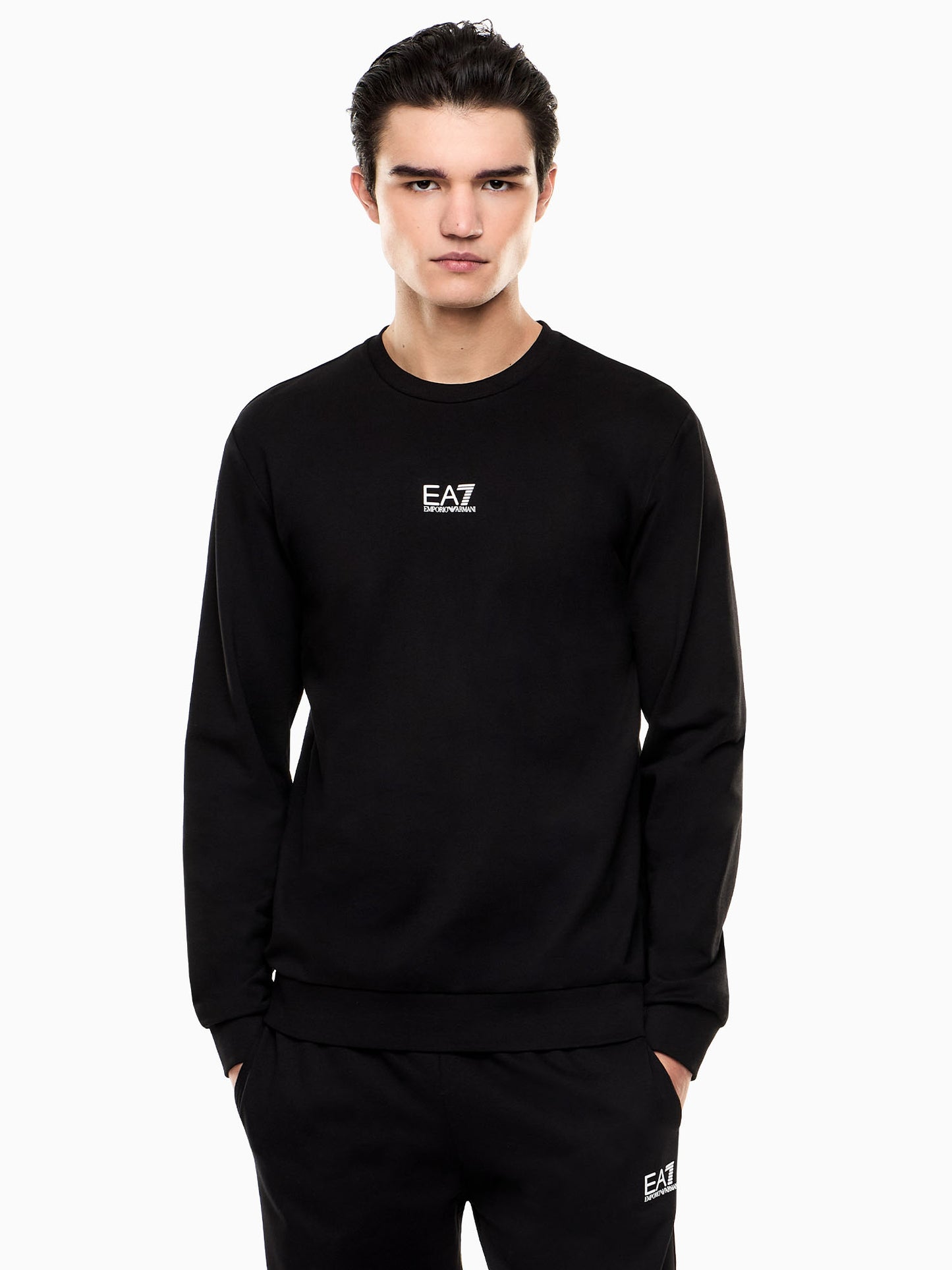 Felpa girocollo EA7 Emporio Armani da Uomo in nero