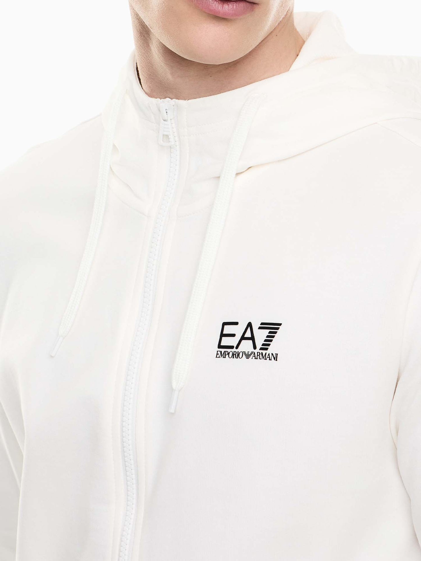 Felpa con zip e cappuccio EA7 Emporio Armani uomo crema