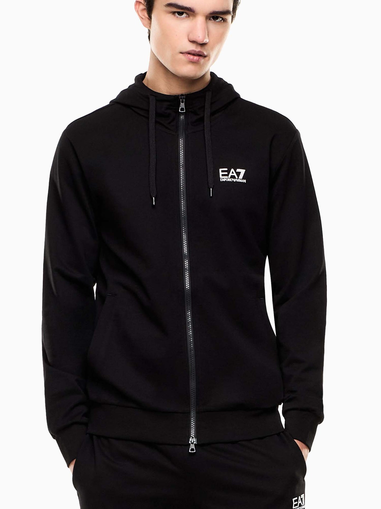 Felpa con zip e cappuccio EA7 Emporio Armani da uomo in nero